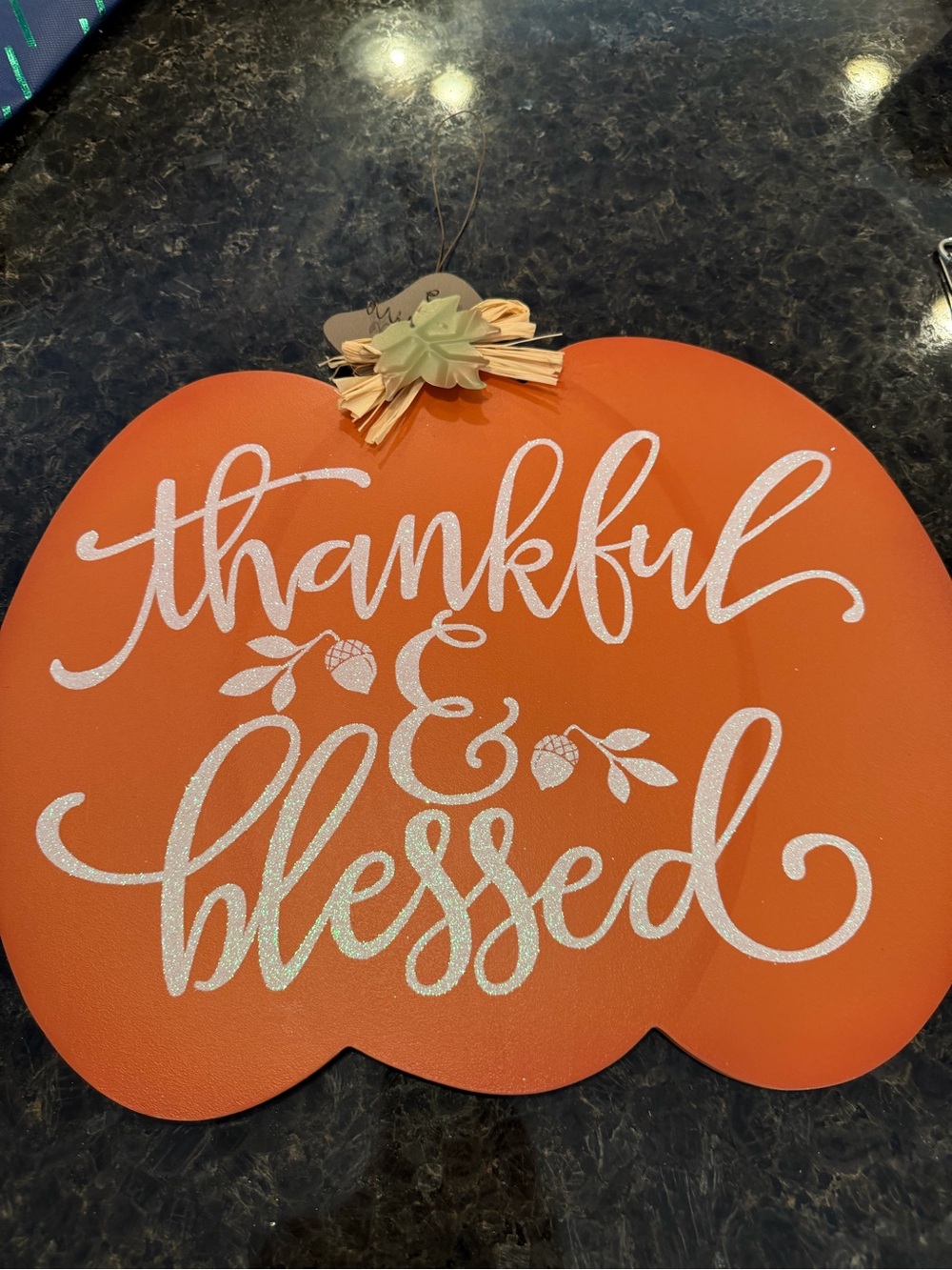 Thankful & Blessed Pumpkin Wall Sign - Orange, table cloth, falls leaves 🍁